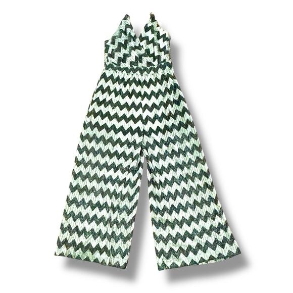 ASTR Size M Phoebe Zigzag Metallic V-Neck Wide Leg Jumpsuit Travel Packable - Picture 2 of 10